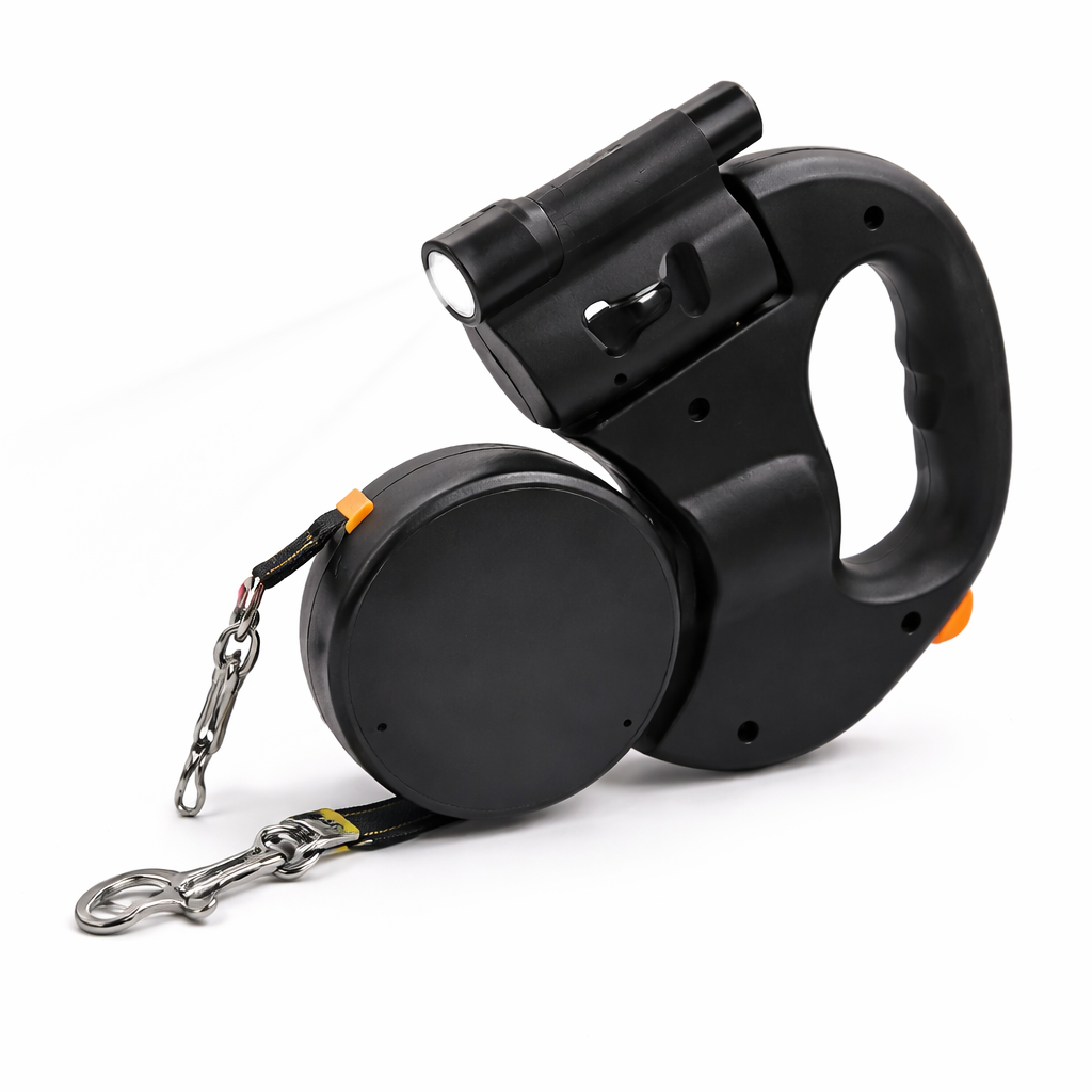 Dual Retractable Dog Leash with Light – Tangle-Free 360° Pet Leash with Waste Bag Holder