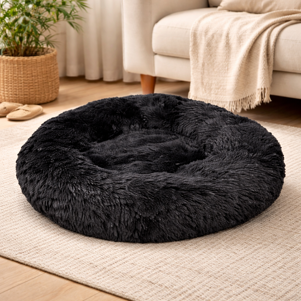 Donut Dog Bed for Small Dogs & Cats – Fluffy Calming Pet Bed, Soft Faux Fur Round Nest
