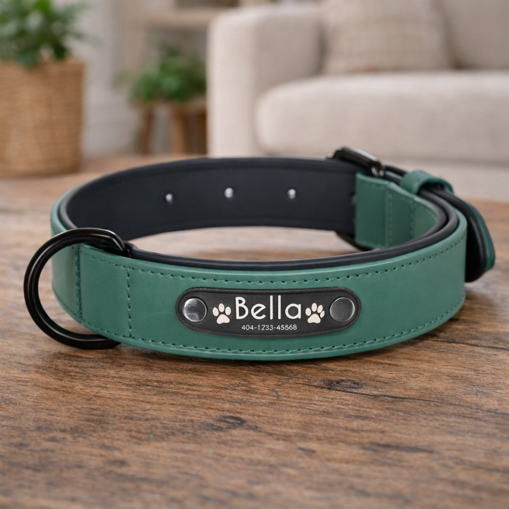 Personalized Dog Collar – Custom Name Dog Collar with ID Tag, Adjustable Leather Dog Collar, Stylish Pet Collar
