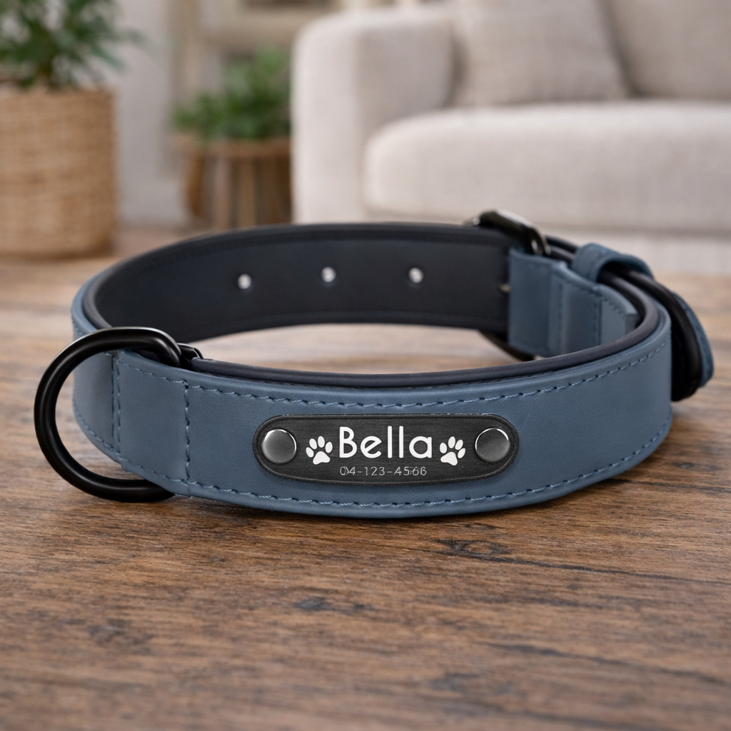 Personalized Dog Collar – Custom Name Dog Collar with ID Tag, Adjustable Leather Dog Collar, Stylish Pet Collar