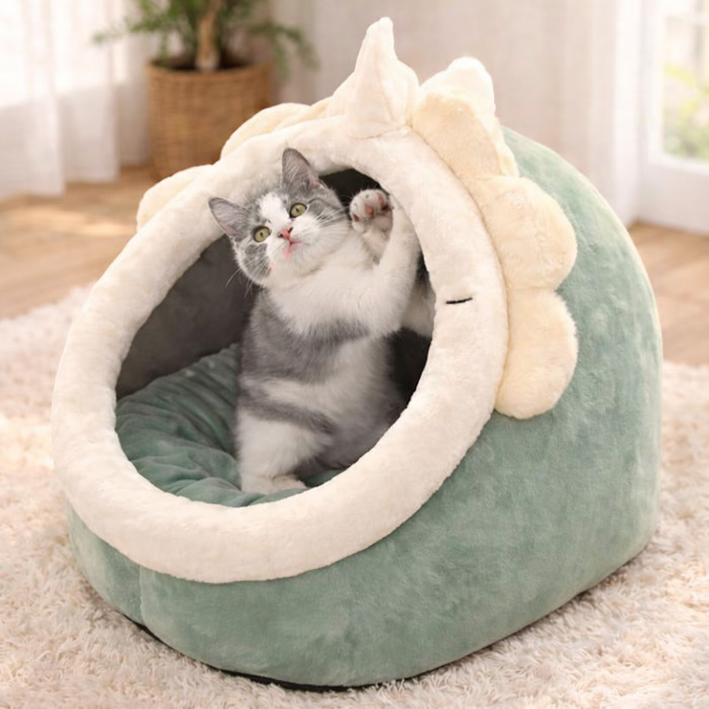 Cozy Cat Cave Bed - Soft Plush Animal Pet House for Cats & Small Dogs - Cute Kitten Nest