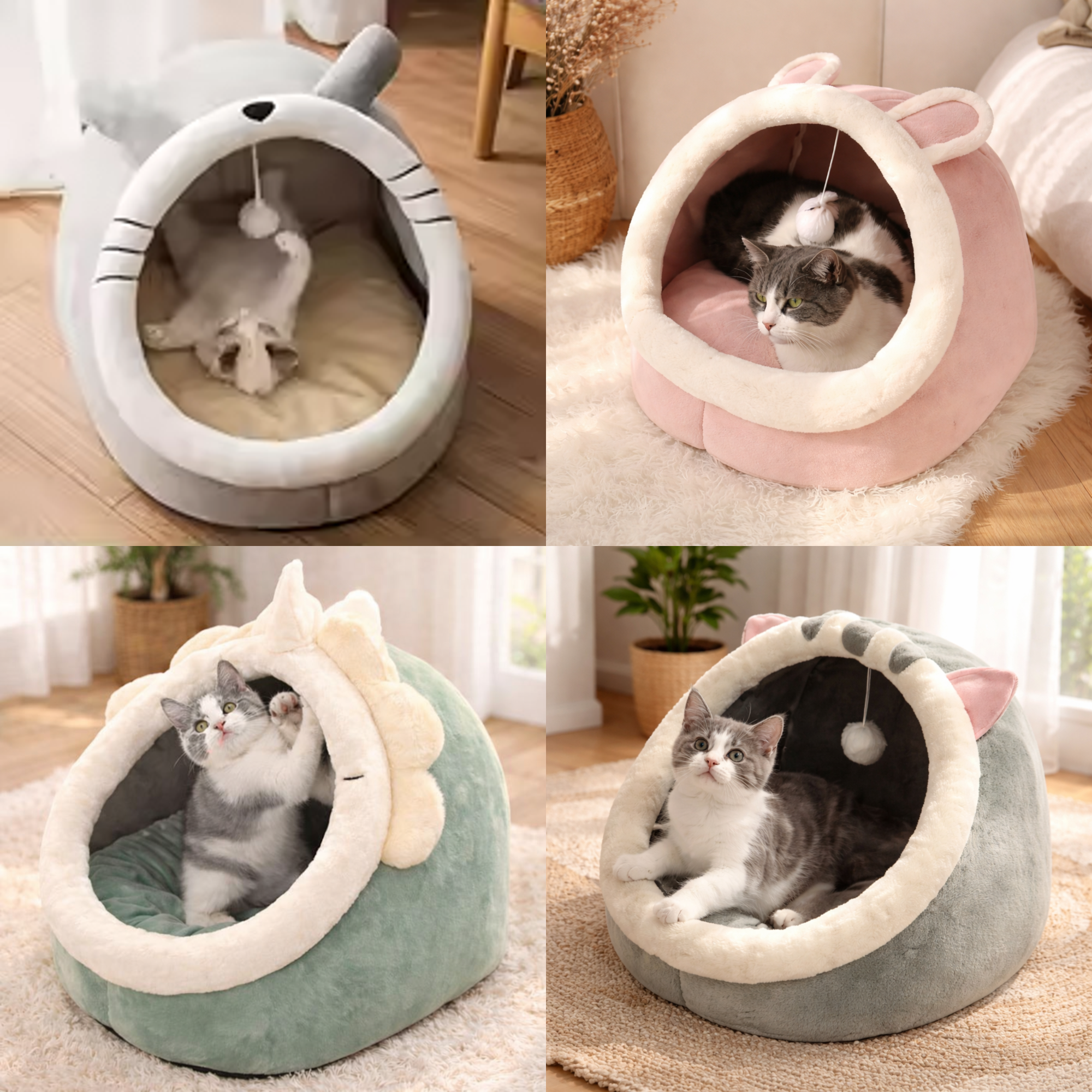 Cozy Cat Cave Bed - Soft Plush Animal Pet House for Cats & Small Dogs - Cute Kitten Nest