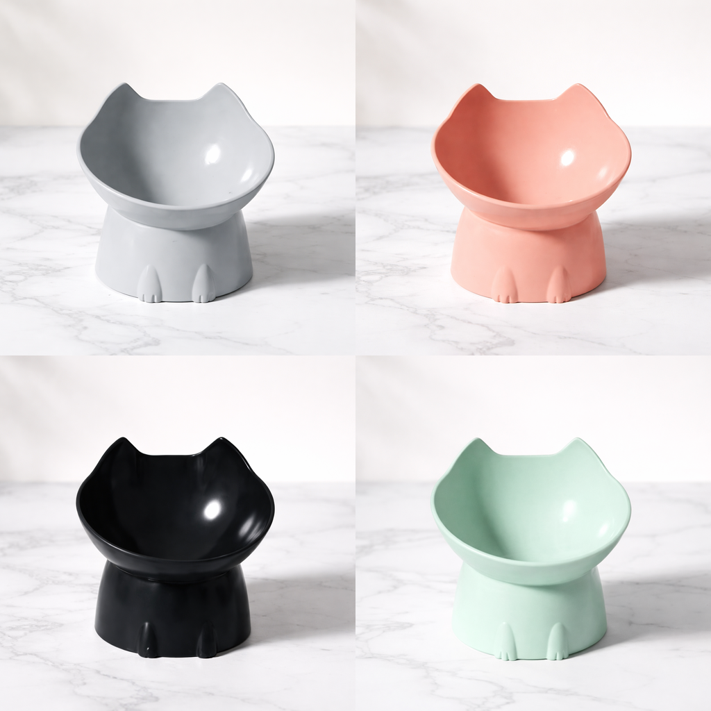 Elevated Cat Bowl for Food & Water – Anti-Vomit Tilted Pet Feeder | Cute Cat Dish for Small Pets